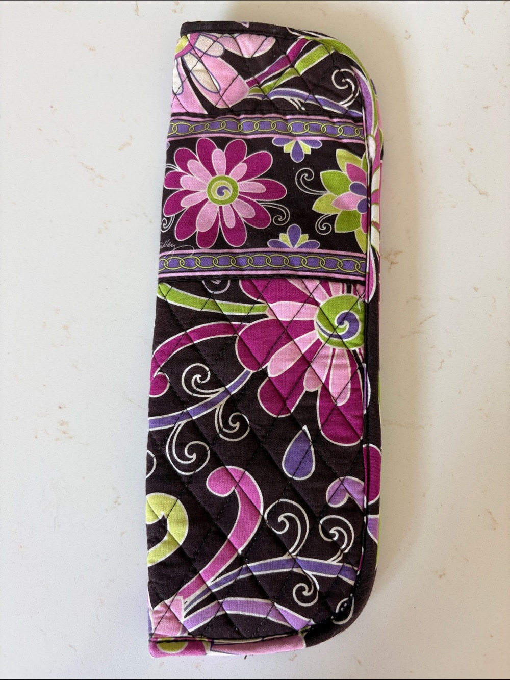 Vera Bradley Quilted Thermal Curling Iron/Flat Iron Pouch - Brown, Pink & Green